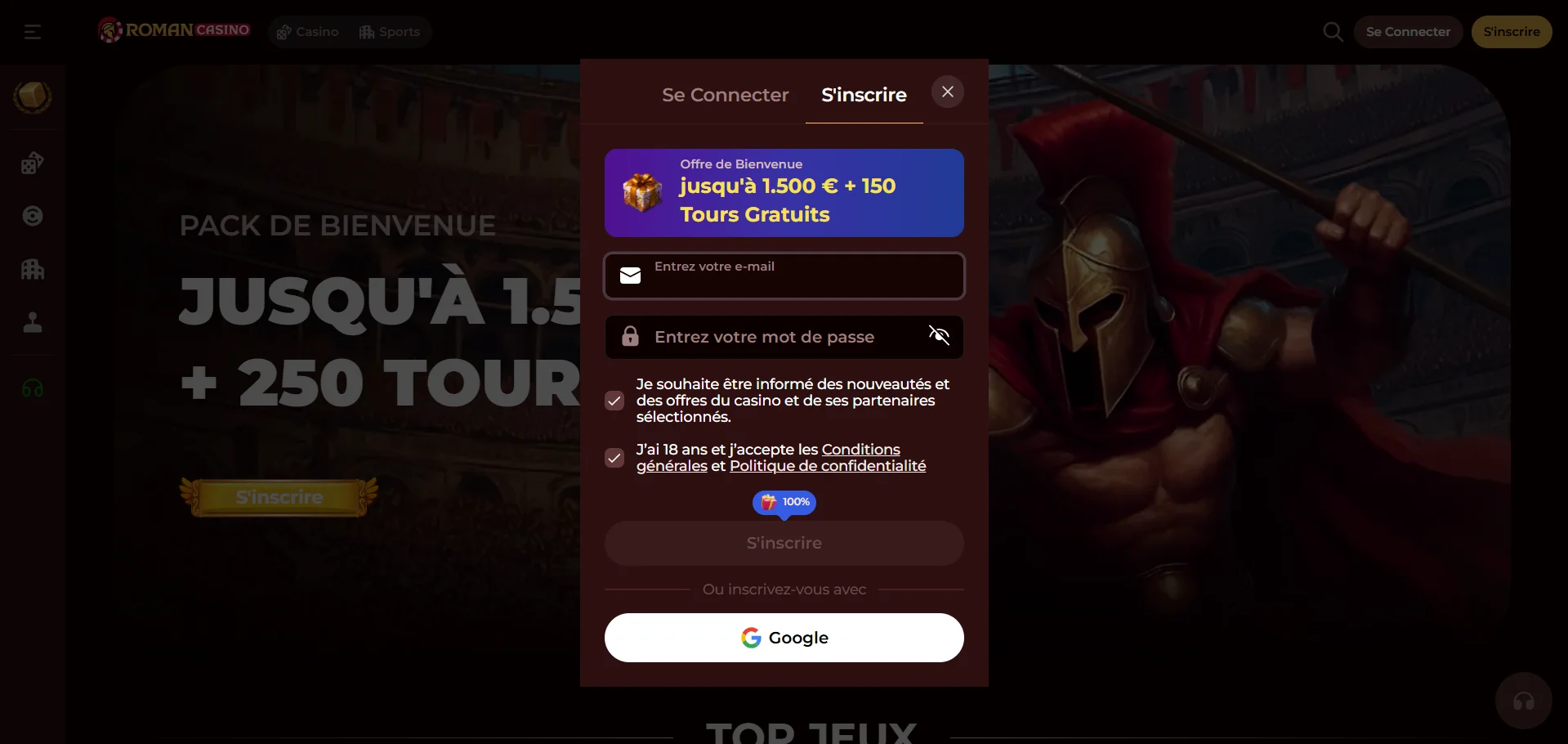 Comment s'inscrire sur Roman casino ?