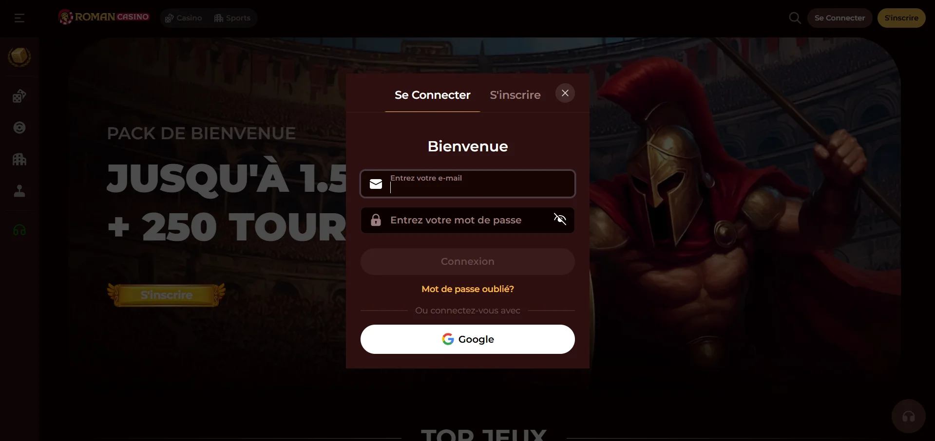 Roman Casino : connexion à l'application